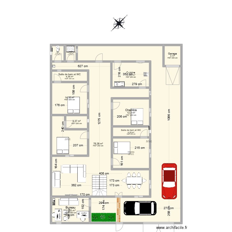 Plan 300m2  Takhoum. Plan de 14 pièces et 269 m2