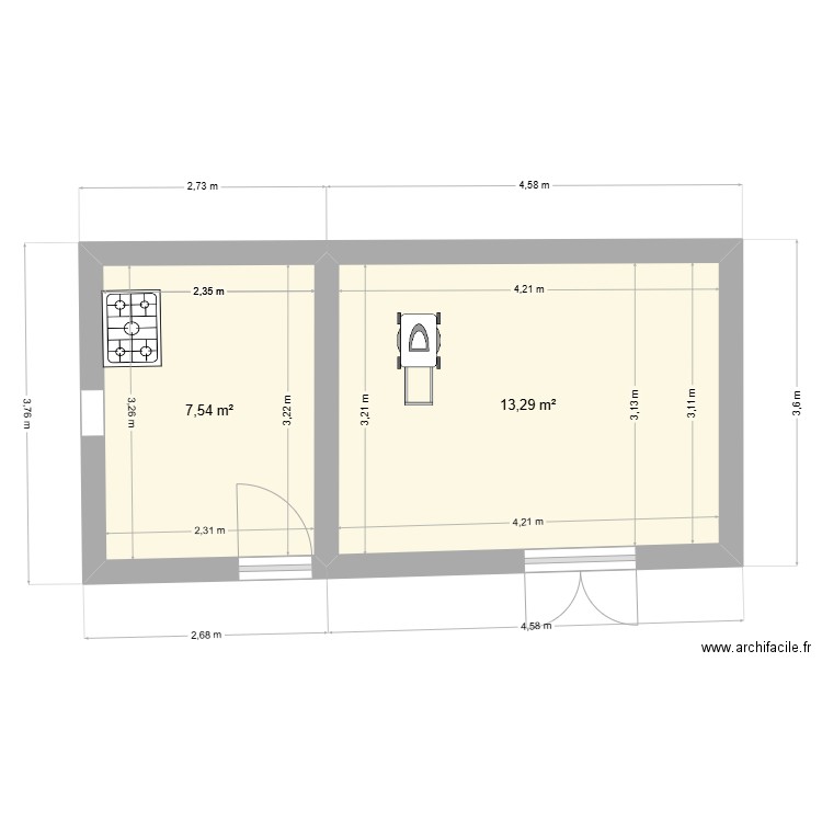 Box & Atelier Bis. Plan de 2 pièces et 21 m2