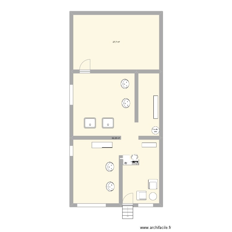 E32. Plan de 2 pièces et 90 m2