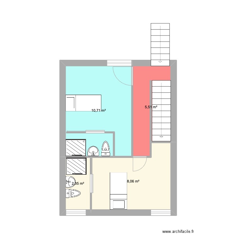 chambre 2/3. Plan de 4 pièces et 27 m2