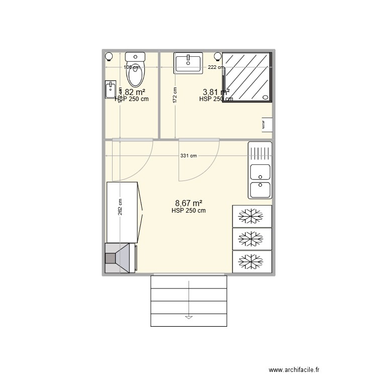 abri terrain camping. Plan de 3 pièces et 14 m2