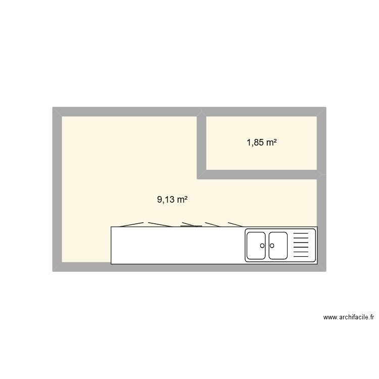 cuisine 2. Plan de 2 pièces et 11 m2