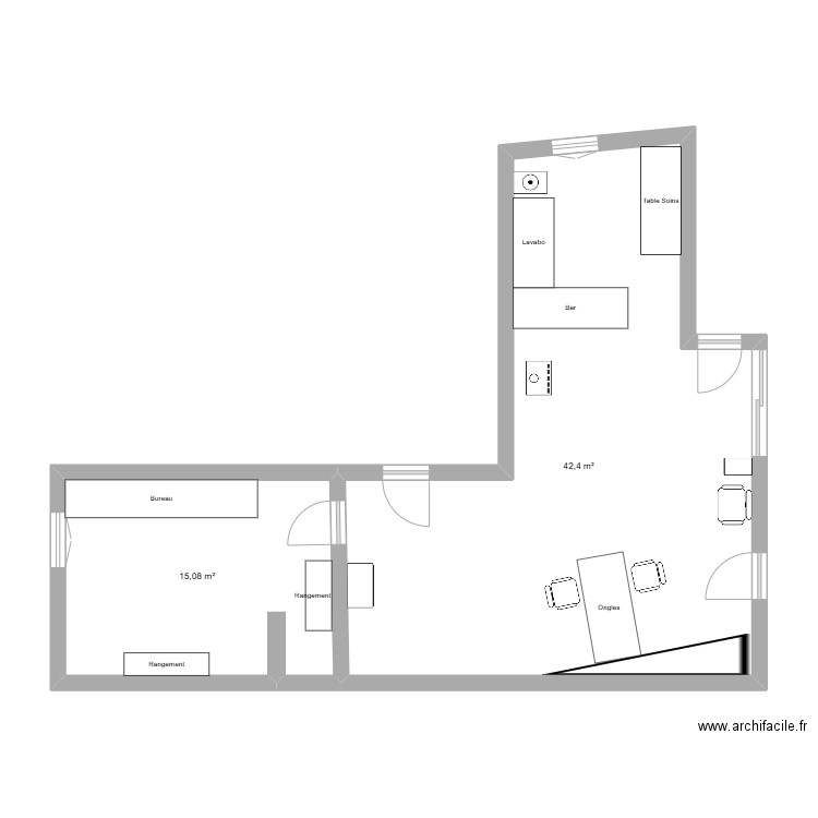 Côté Pro. Plan de 2 pièces et 57 m2