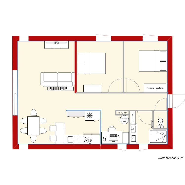 ib2. Plan de 2 pièces et 68 m2