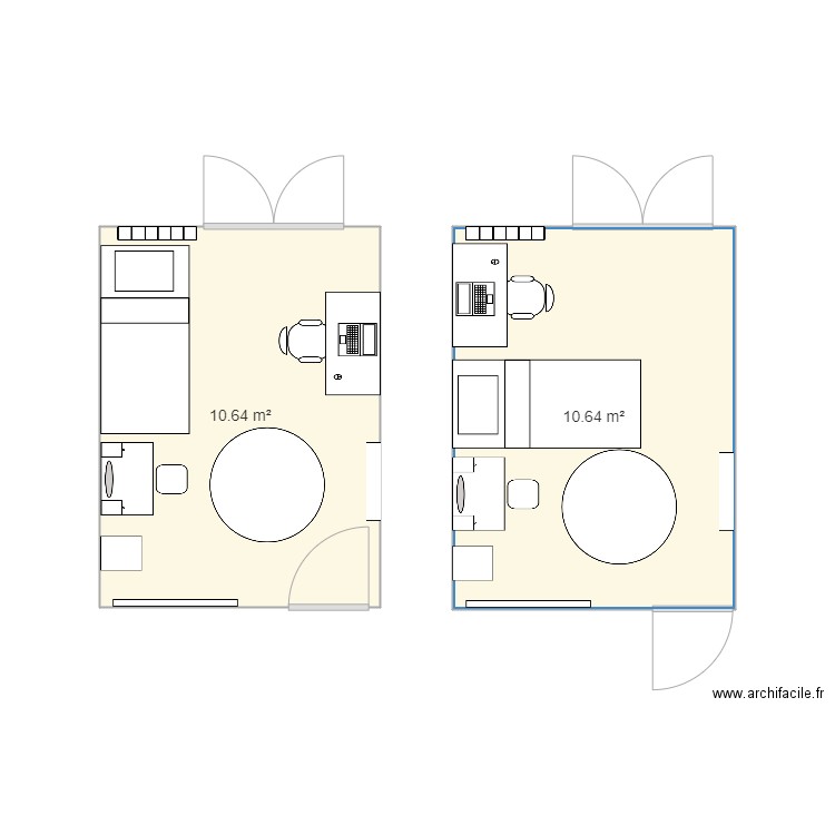 chambre 2 . Plan de 2 pièces et 21 m2