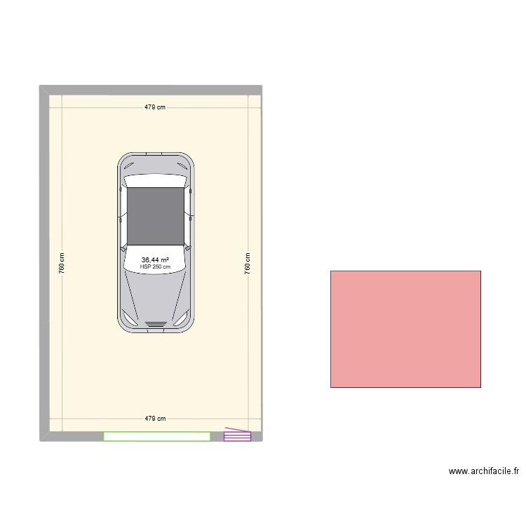 garage. Plan de 1 pièce et 36 m2