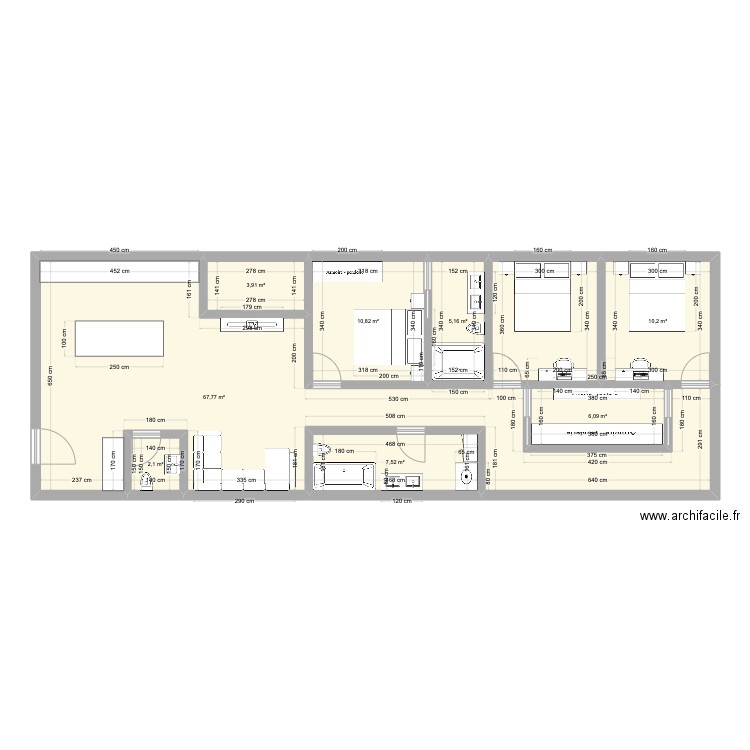 Annexe terminée. Plan de 8 pièces et 114 m2