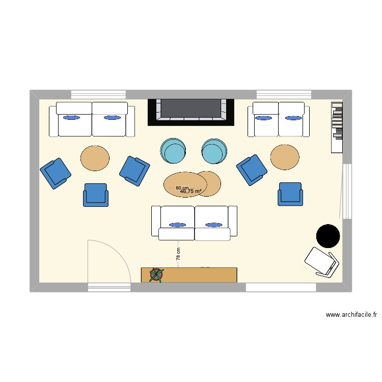 Alhoa salon Valentin. Plan de 1 pièce et 47 m2