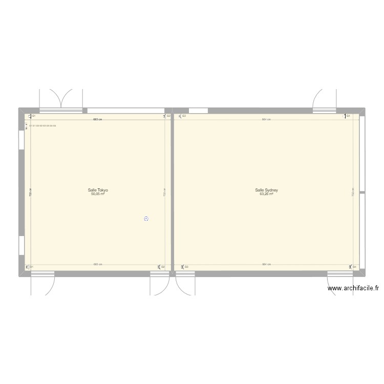 LoirCowork - Salle Pacifique. Plan de 2 pièces et 113 m2