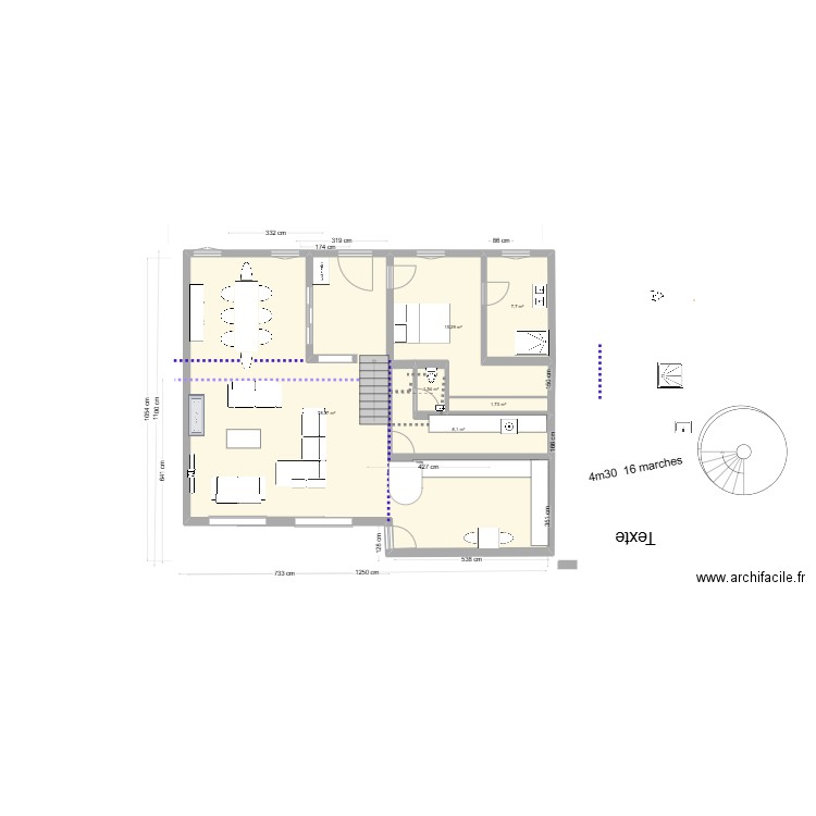 rdc jf2+ANNIE 177 m2 en L2. Plan de 6 pièces et 113 m2