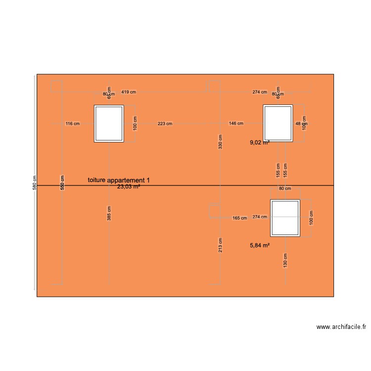 Chaumont toit appartement 1. Plan de 3 pièces et 38 m2