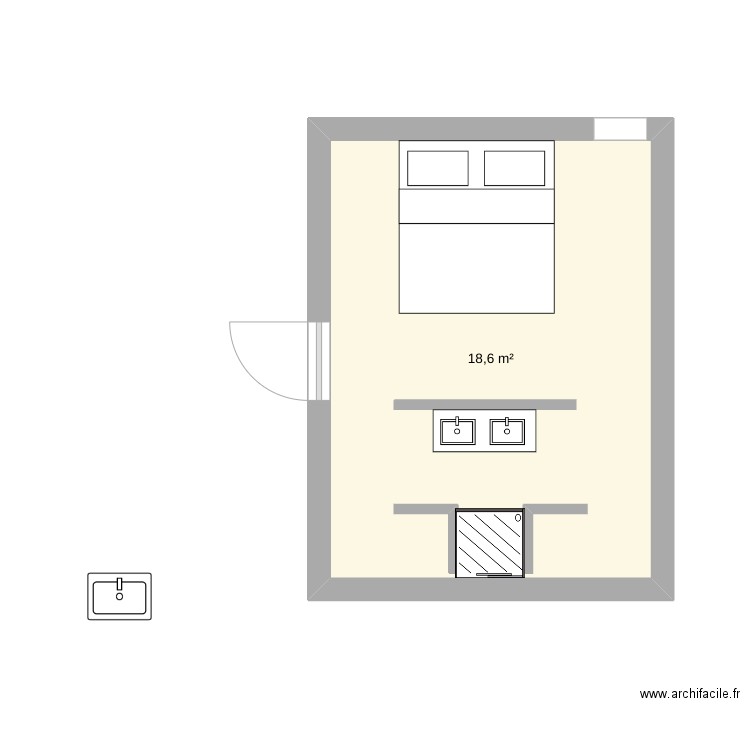 chambre 1. Plan de 1 pièce et 19 m2