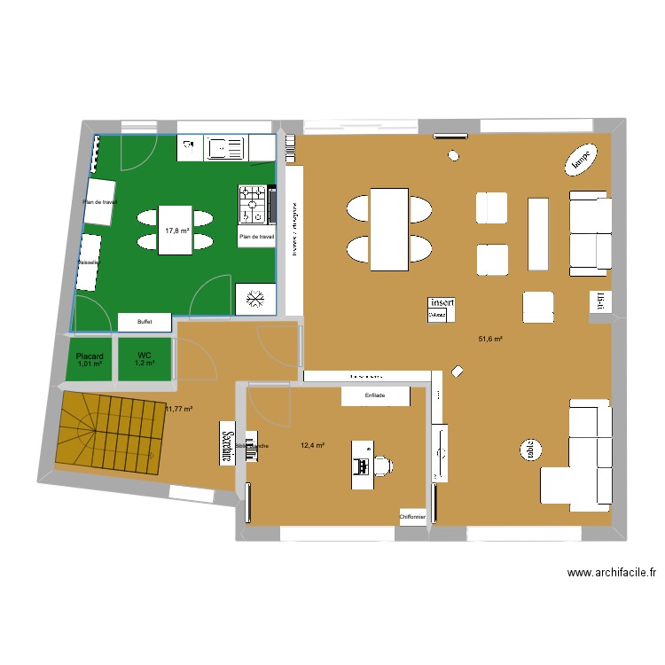 repos. Plan de 6 pièces et 96 m2