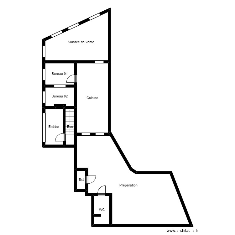 Boulangerie RDC . Plan de 11 pièces et 133 m2