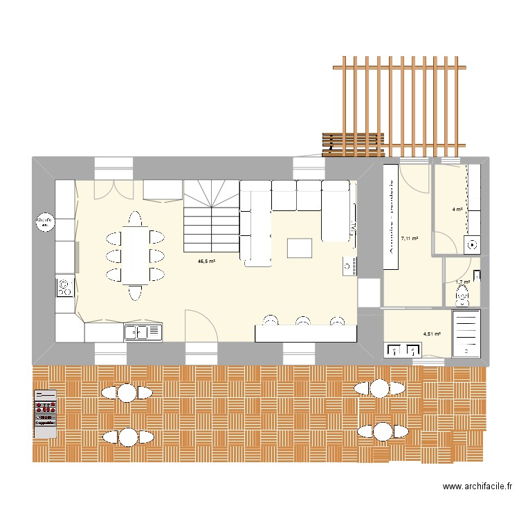 La gare version paps +. Plan de 5 pièces et 64 m2