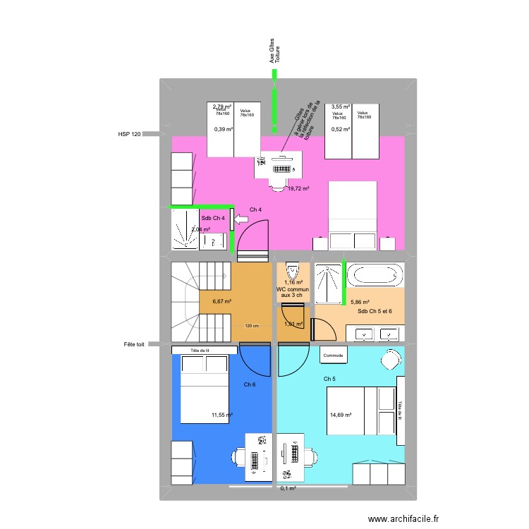 Victor Gilsoul Rez+2 Unif V2. Plan de 13 pièces et 70 m2