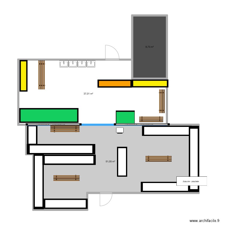 P1 Femmes. Plan de 3 pièces et 97 m2