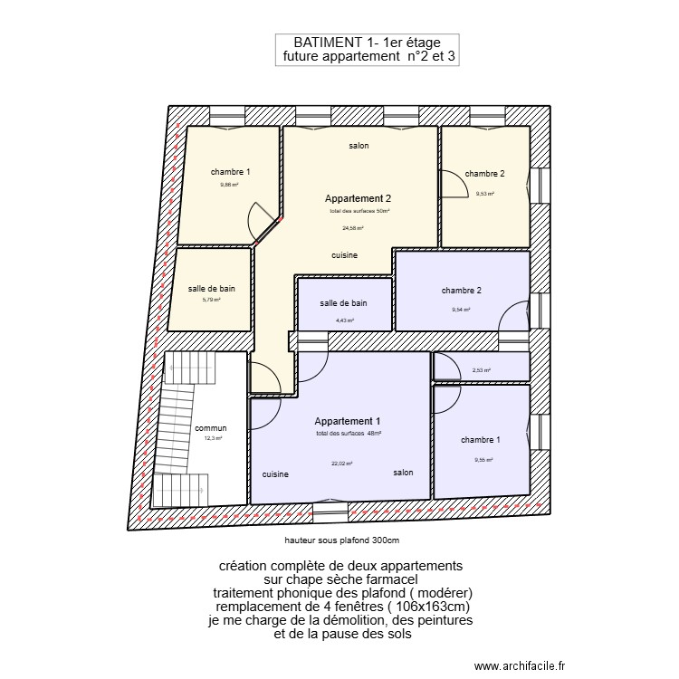  Bâtiment 1 aménagement 1er étage akim. Plan de 10 pièces et 110 m2