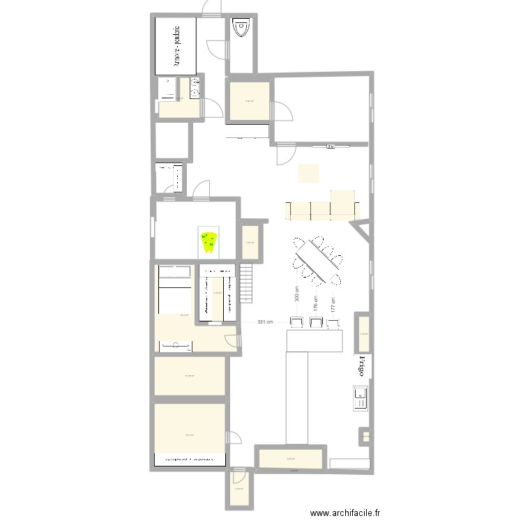 TRAVAUX 1. Plan de 12 pièces et 91 m2