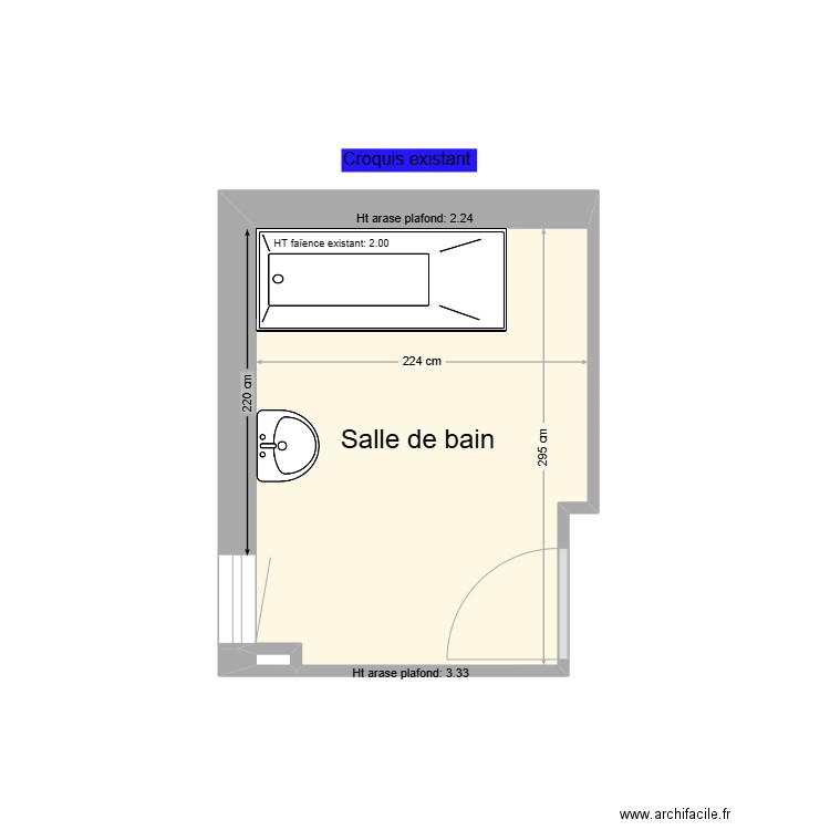 croquis sdb existante Lagarrigue. Plan de 2 pièces et 6 m2