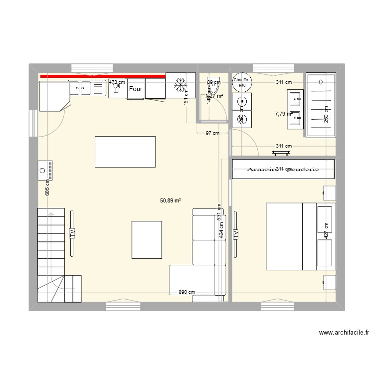 azy le vif. Plan de 3 pièces et 60 m2