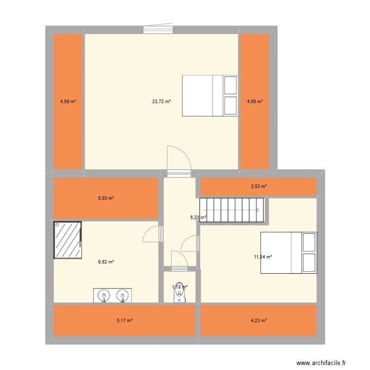 Etage maison chataignol. Plan de 11 pièces et 78 m2