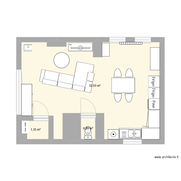 maison. Plan de 3 pièces et 34 m2