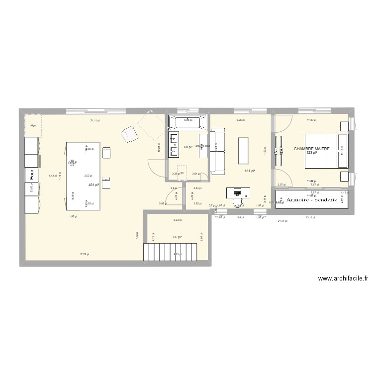 cuisine  extension. Plan de 5 pièces et 82 m2