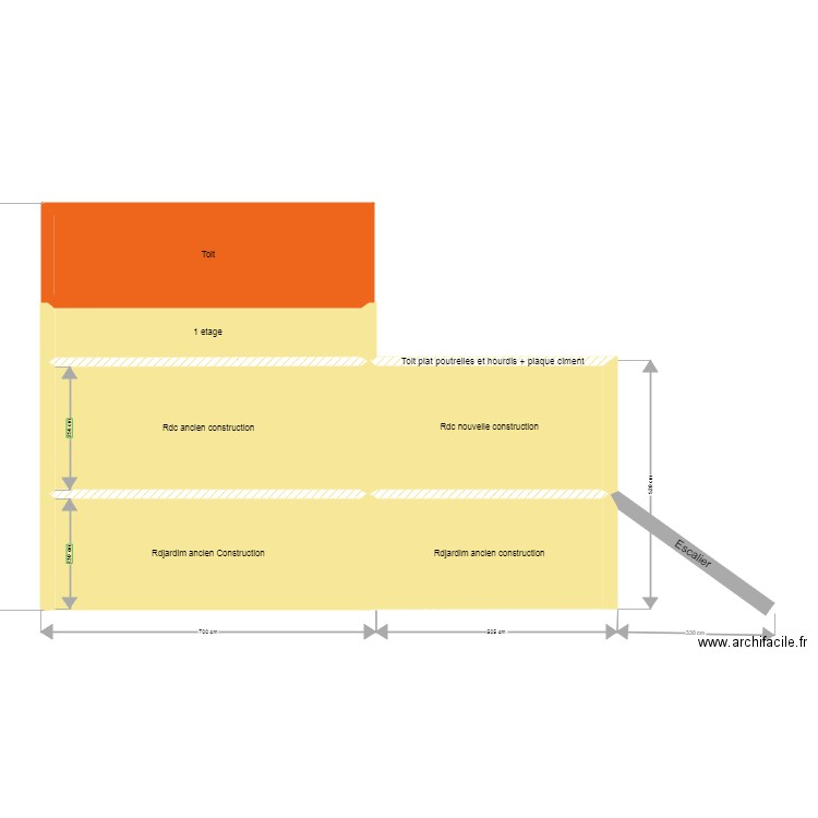 plan façade cote droite. Plan de 9 pièces et 113 m2