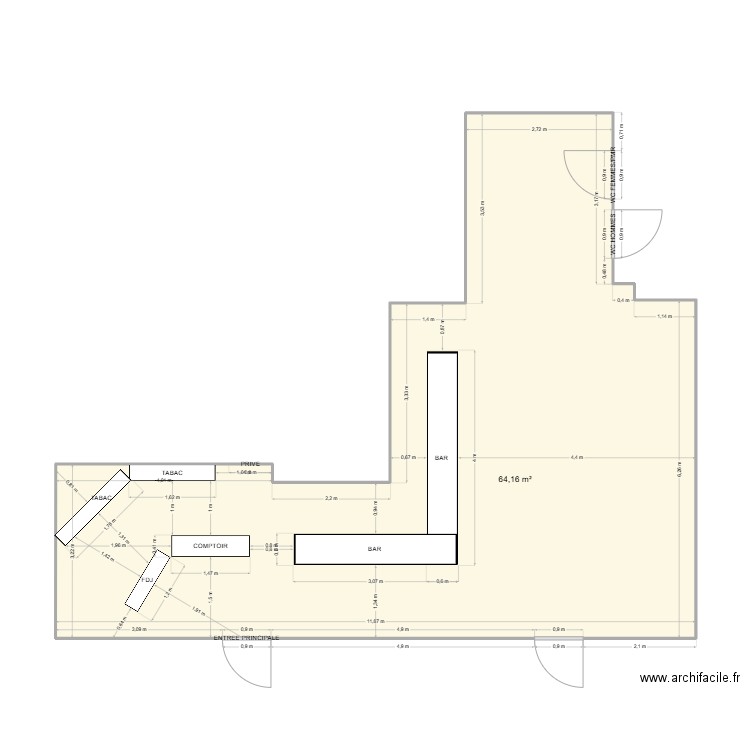 CAFE DU PONT - ST JUST EN CHAUSSE. Plan de 1 pièce et 64 m2