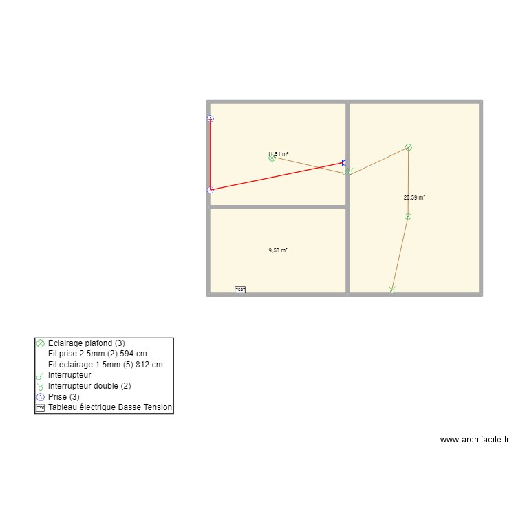 Essai. Plan de 3 pièces et 42 m2