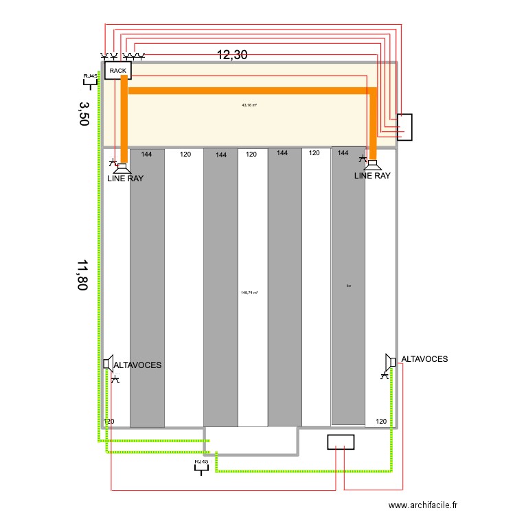 plano RACK Y ALTAVOCES. Plan de 2 pièces et 192 m2