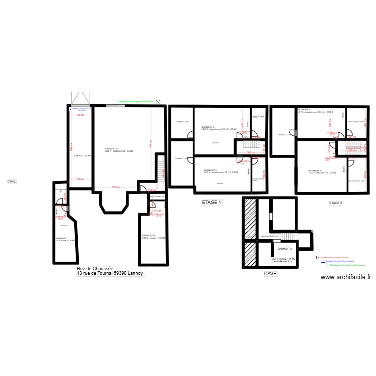 PLAN AVEC COTES. Plan de 16 pièces et 397 m2