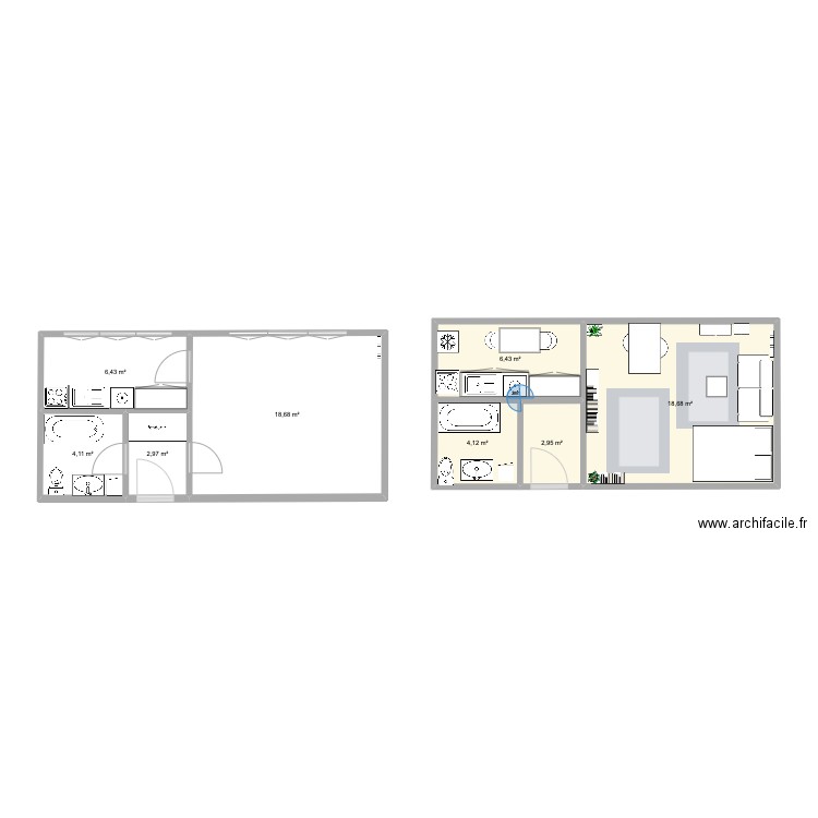 Rosny sous Bois. Plan de 8 pièces et 64 m2