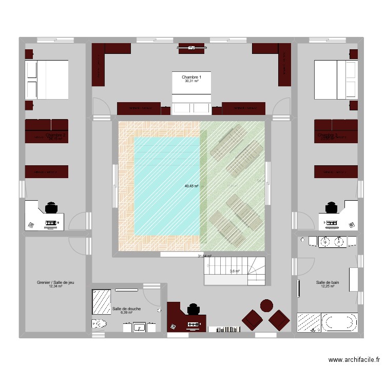 Maison Romaine avec étage 3. Plan de 14 pièces et 379 m2