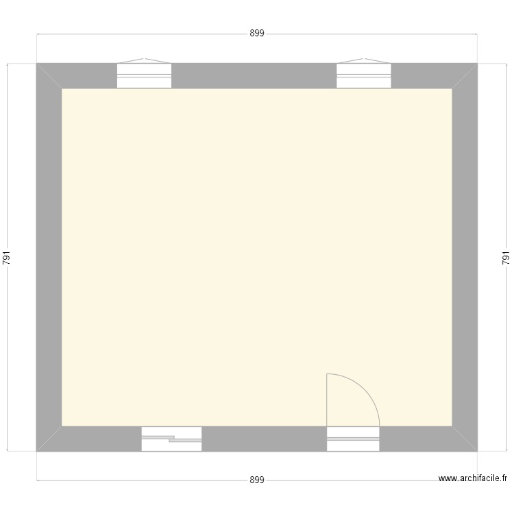 en face. Plan de 1 pièce et 55 m2