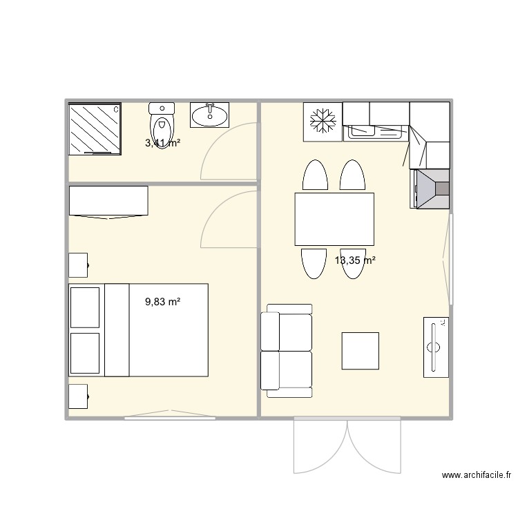 AVERYON 30M2. Plan de 3 pièces et 27 m2