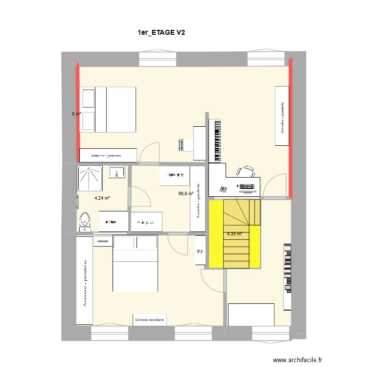 1er_ETAGE V2_K_Bis. Plan de 4 pièces et 66 m2