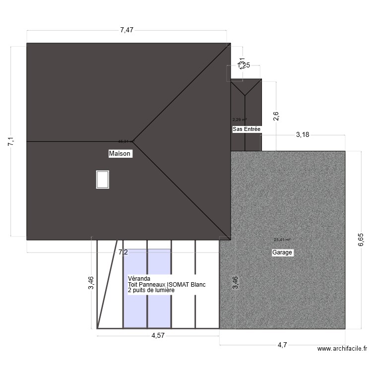 Vue de dessus New. Plan de 3 pièces et 73 m2