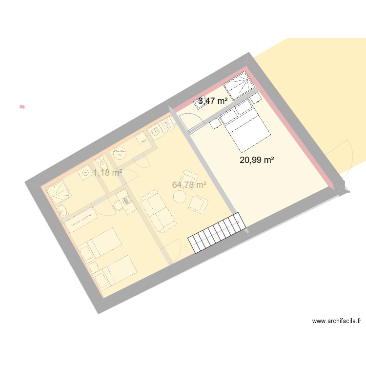 Ruine2. Plan de 4 pièces et 90 m2