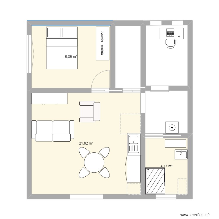 Castelnau etage . Plan de 3 pièces et 37 m2