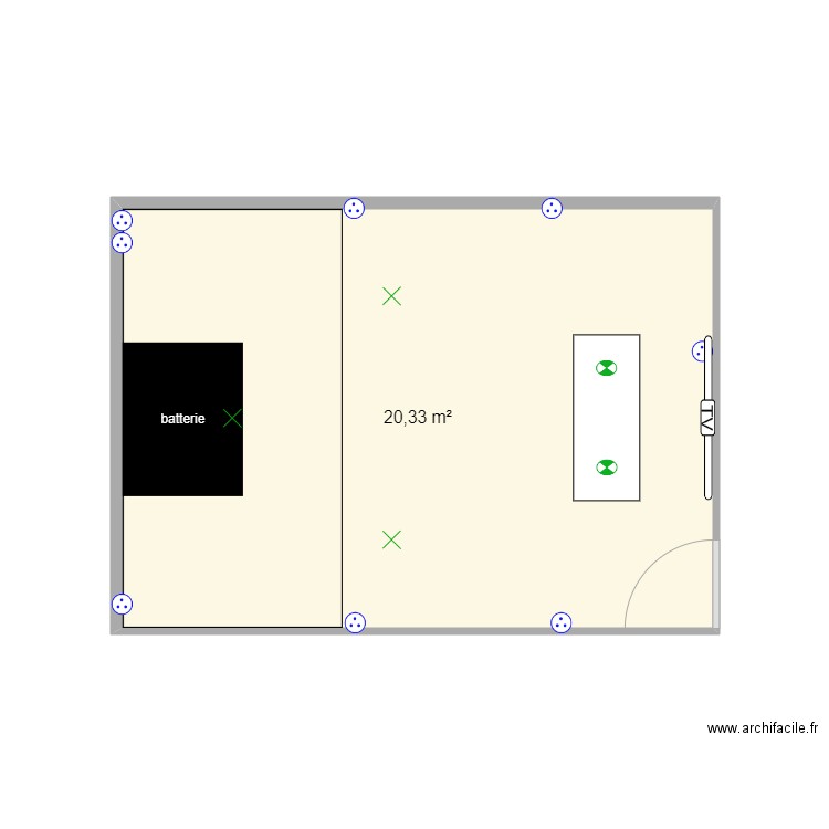 salle musique. Plan de 1 pièce et 20 m2