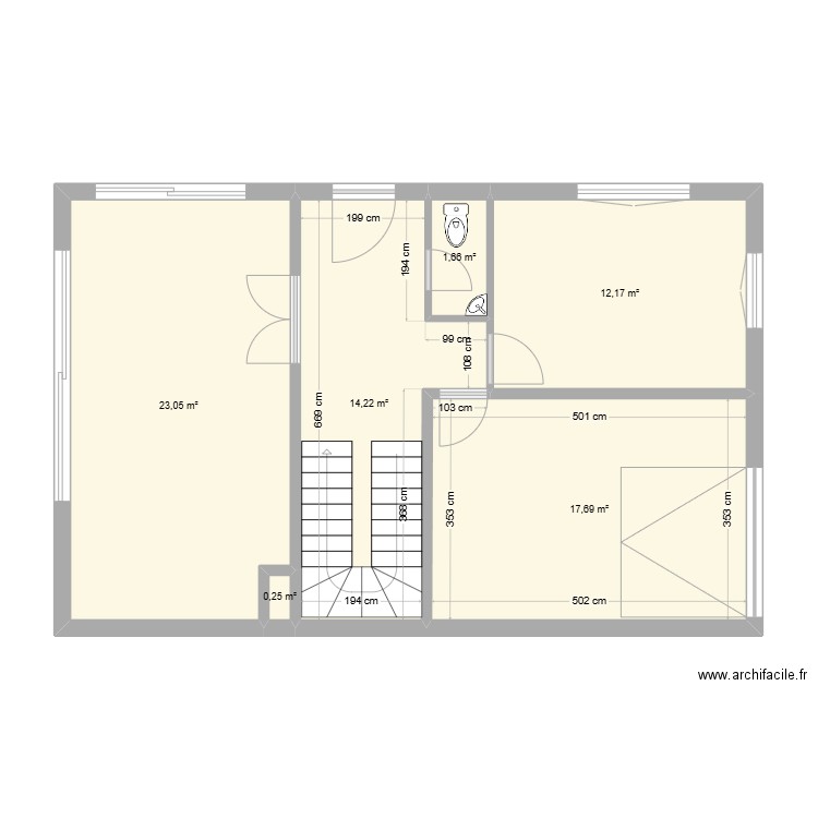 RDC. Plan de 6 pièces et 69 m2