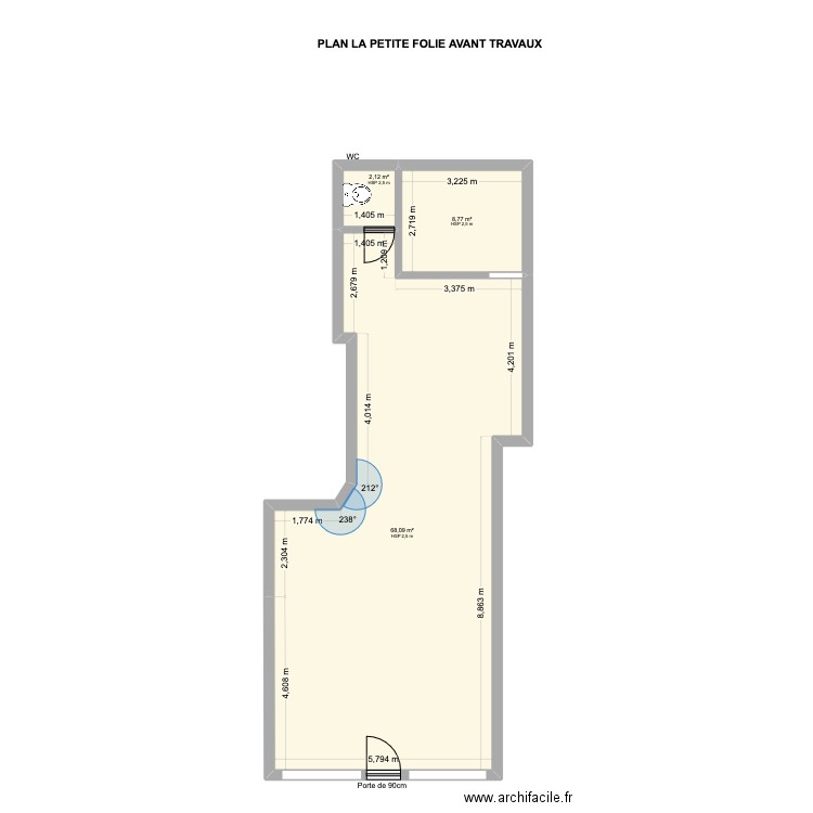 Plan LA PETITE FOLIE avant travaux. Plan de 3 pièces et 79 m2