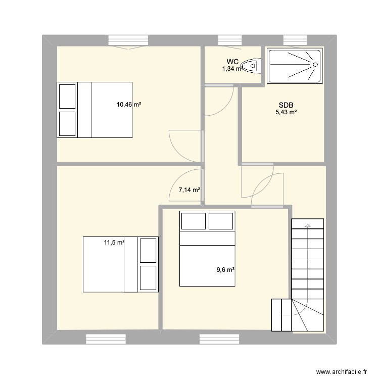 EtageMontaigu. Plan de 6 pièces et 88 m2