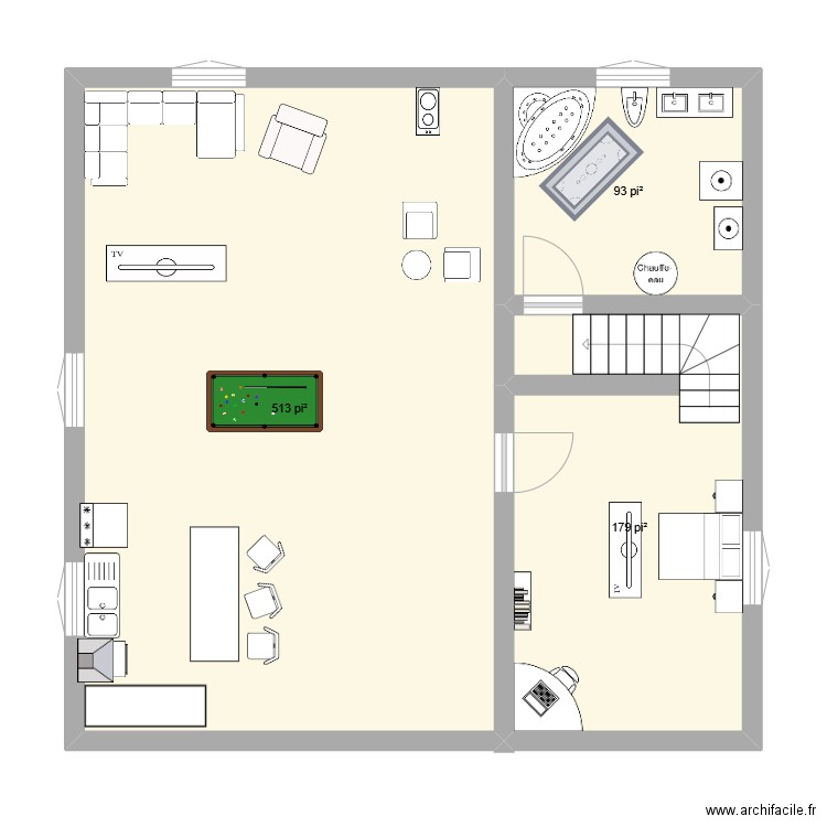 ses caré. Plan de 3 pièces et 73 m2