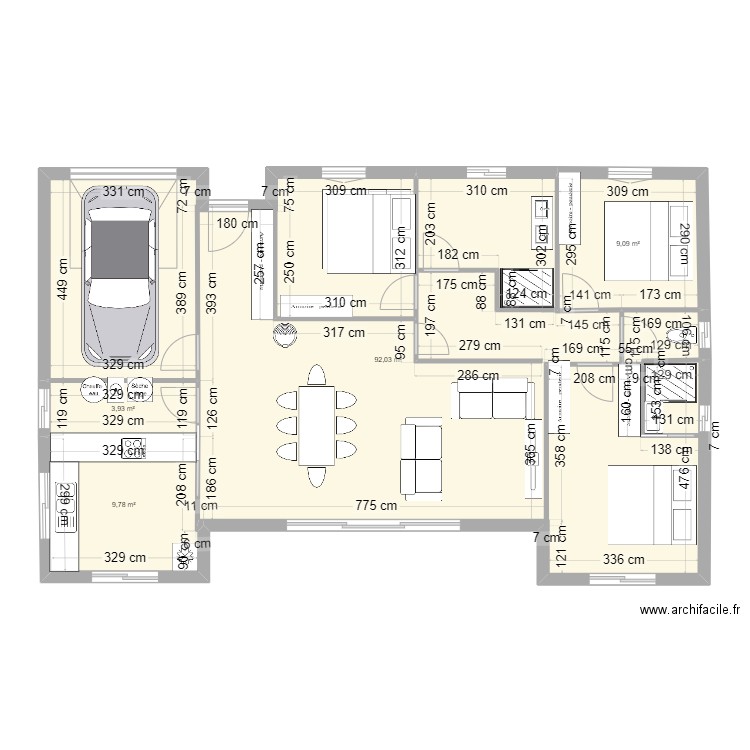 lathières. Plan de 4 pièces et 115 m2