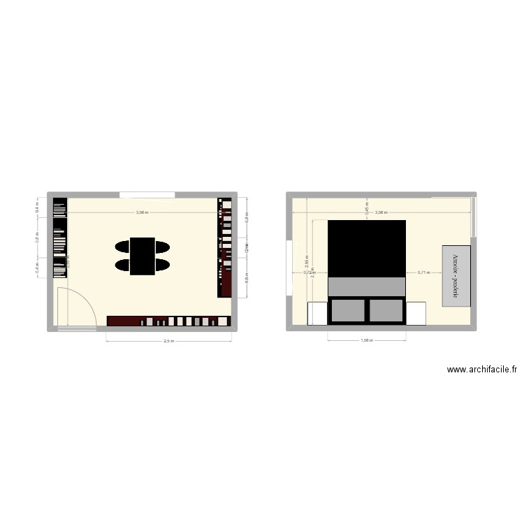 Echange chambre / bibliothèque. Plan de 2 pièces et 18 m2