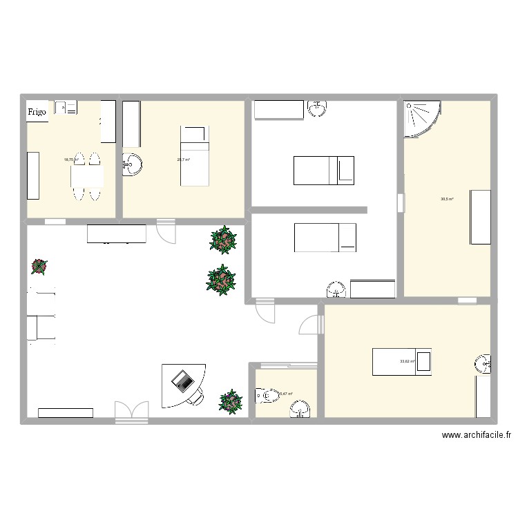 institut. Plan de 5 pièces et 114 m2