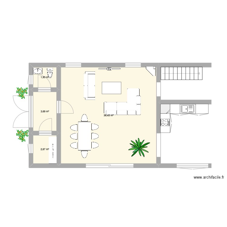 PM1. Plan de 4 pièces et 45 m2